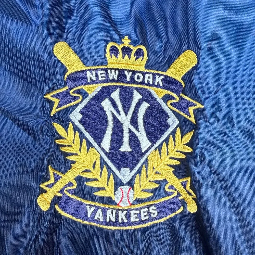 VTG New York Yankees Jacket Mens Large Navy Satin Snap‎ DeLONG USA MLB Baseball